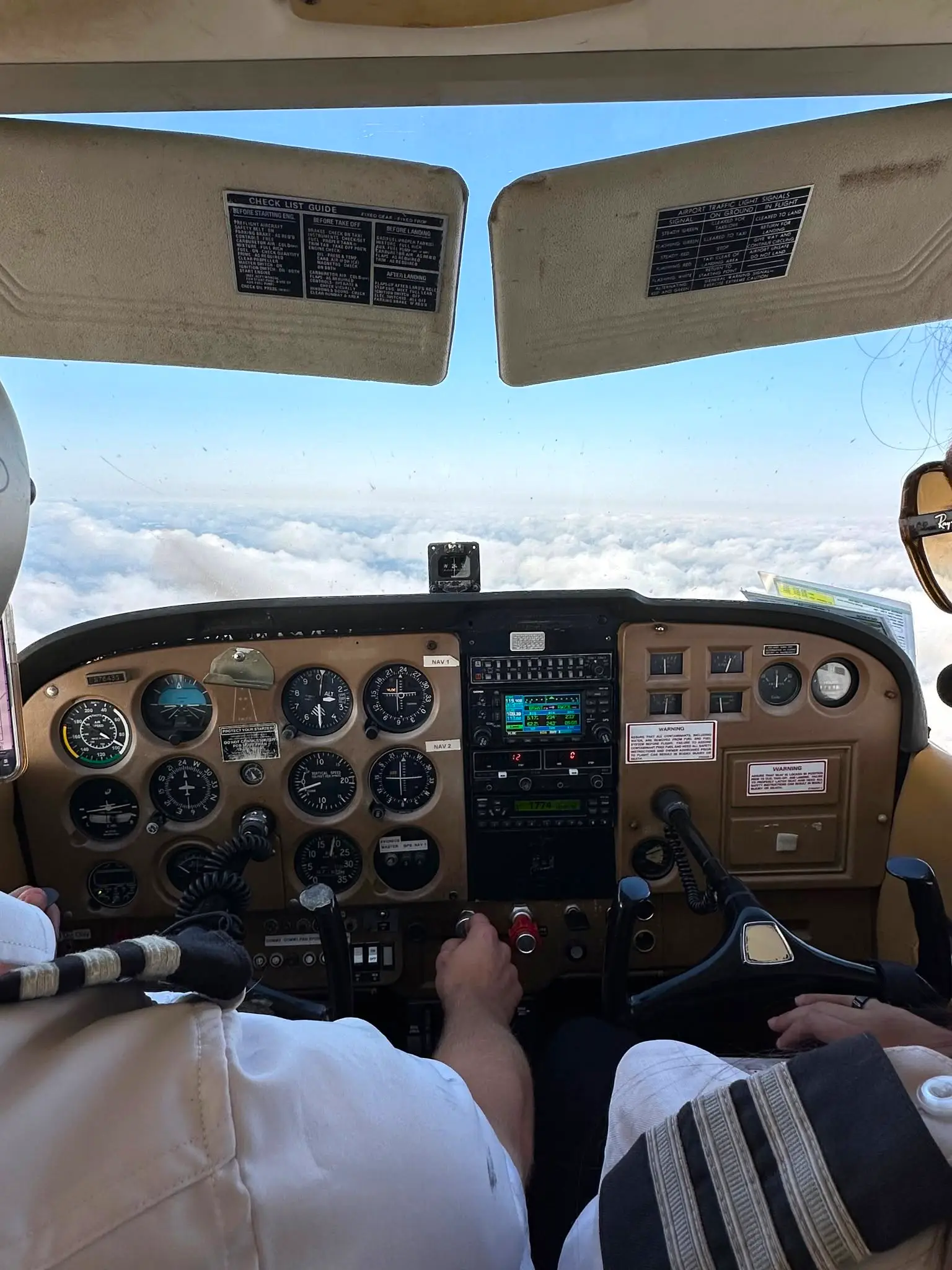 Close-up on Cessna instrument panel during flight training