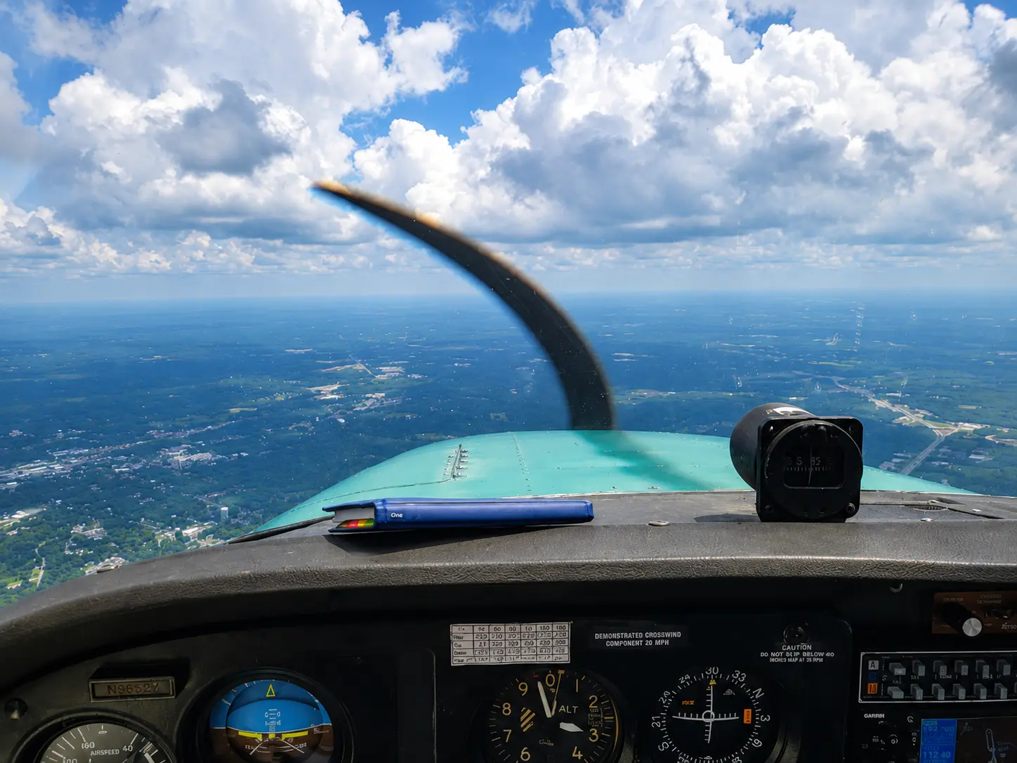 View from cockpit through clouds